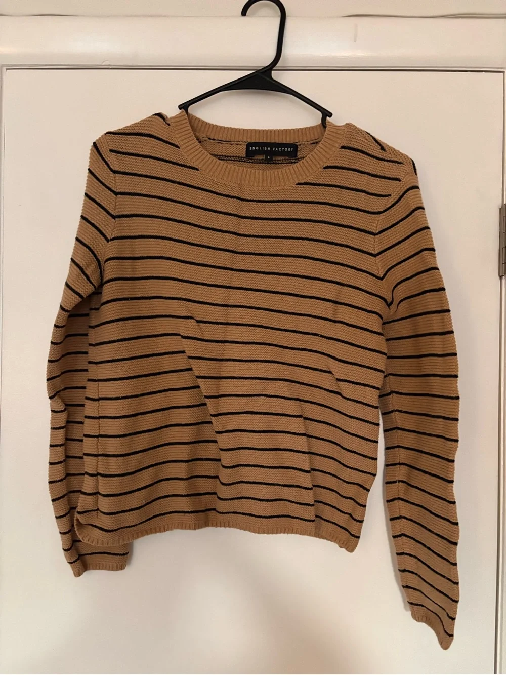 English Factory Tan Striped Crewneck Sweater